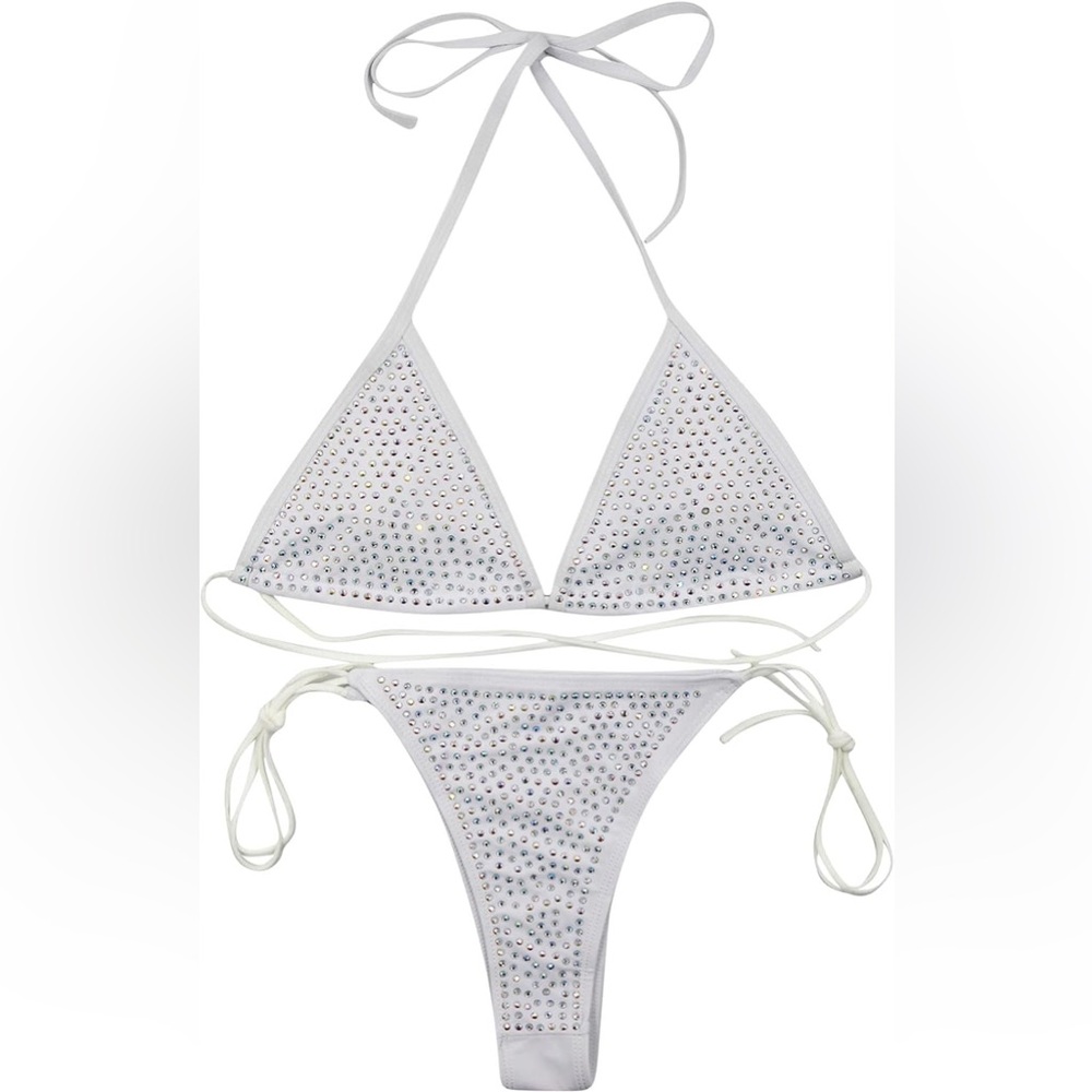 White Rhinestone Bikini Set